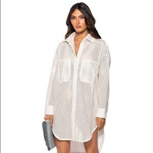 Laser Cut Button Down Dress